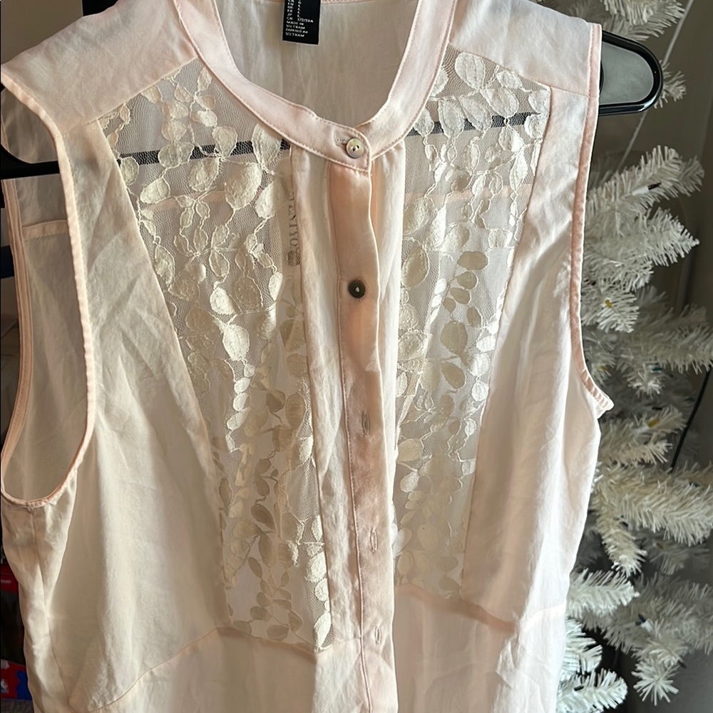 Sheer Light Pink Sleeveless Blouse with floral detail - Picture 4 of 7